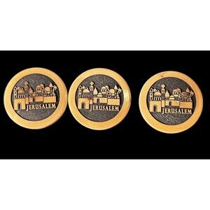 3 Magnet Set Souvenir olive wood church of the holy Sepulcher Jerusalem 2”Round